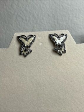 Avon gunmetal enamel butterfly earrings